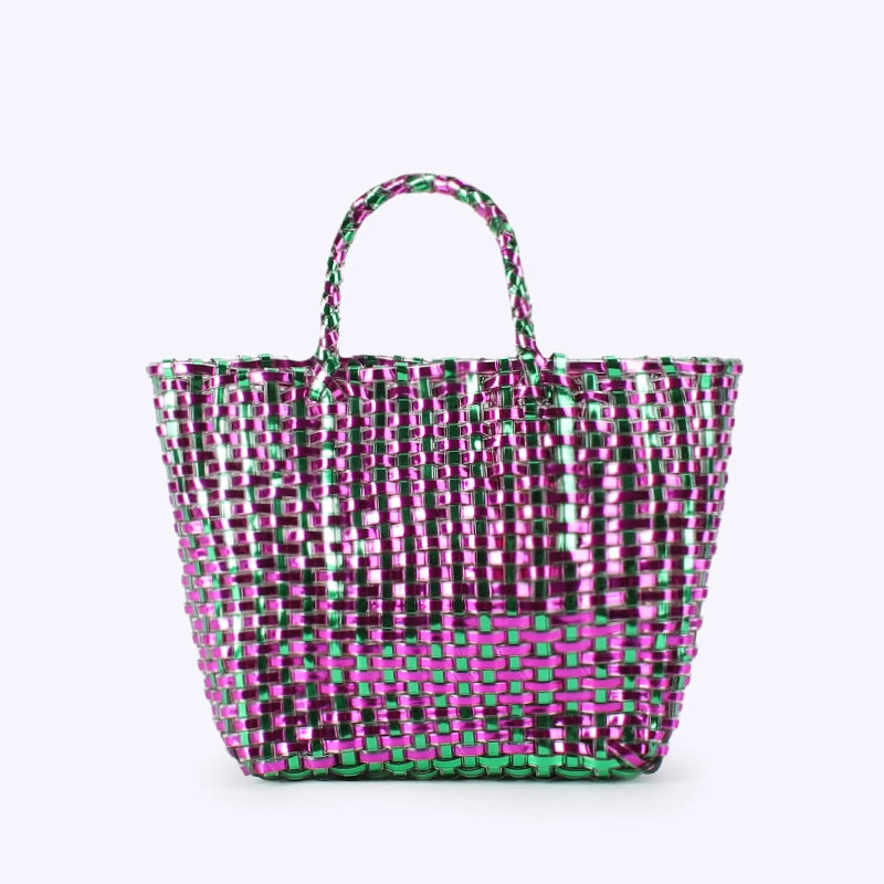 Women's Small PVC Solid Color Elegant Streetwear Weave Square Open Straw Bag