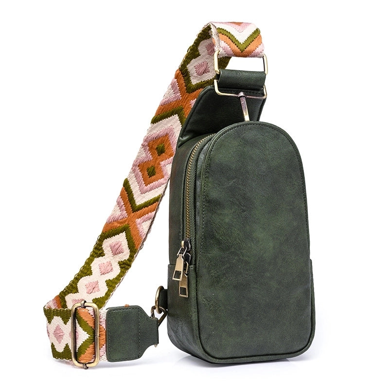 Vintage Style Fashion Color Block Pu Leather Water Repellent Waist Bags