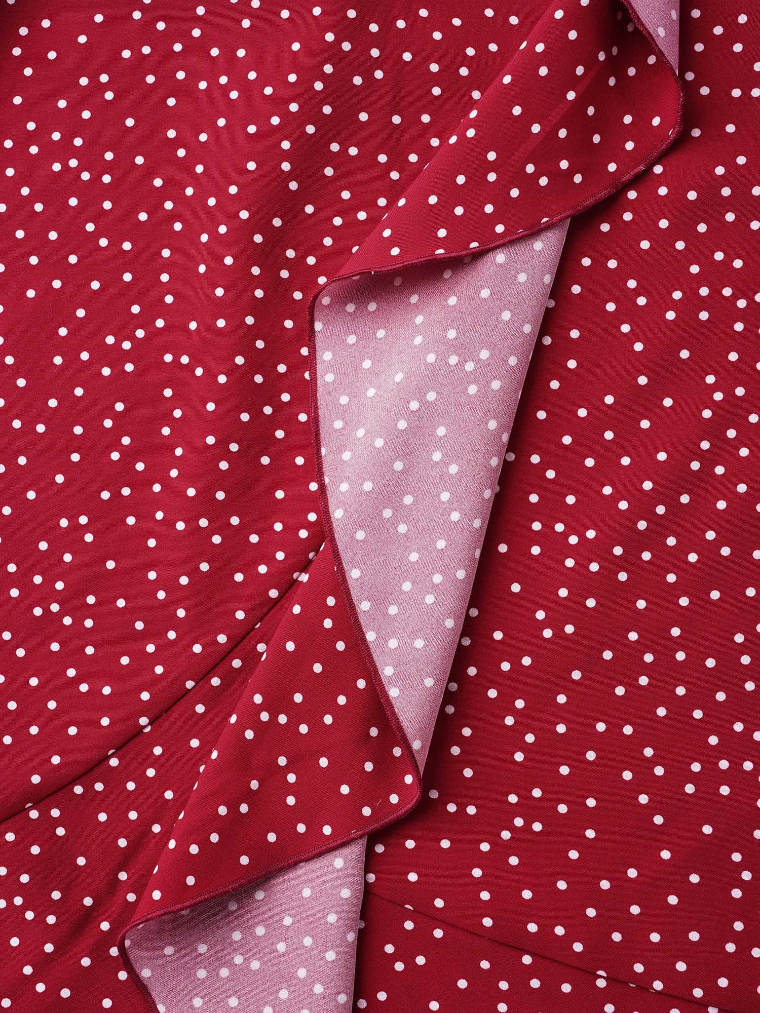 V Neck Polka Dot Ruffle Trim Dress