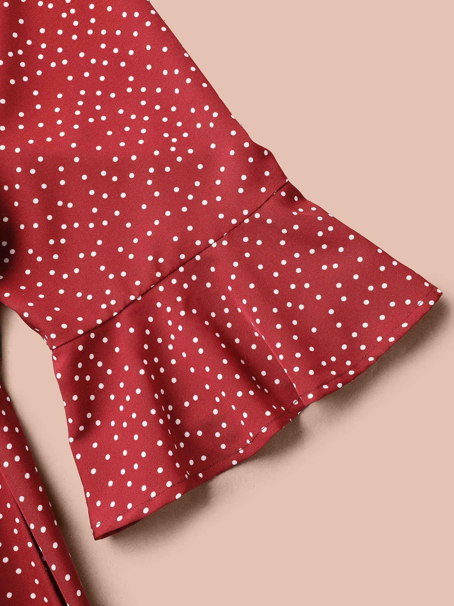 Polka Dots Waist-Tie Ruffled Midi Dress