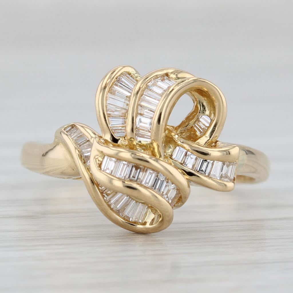 0.35ctw Baguette Diamond Knot Bow Ring 18k Yellow Gold Size 10.25