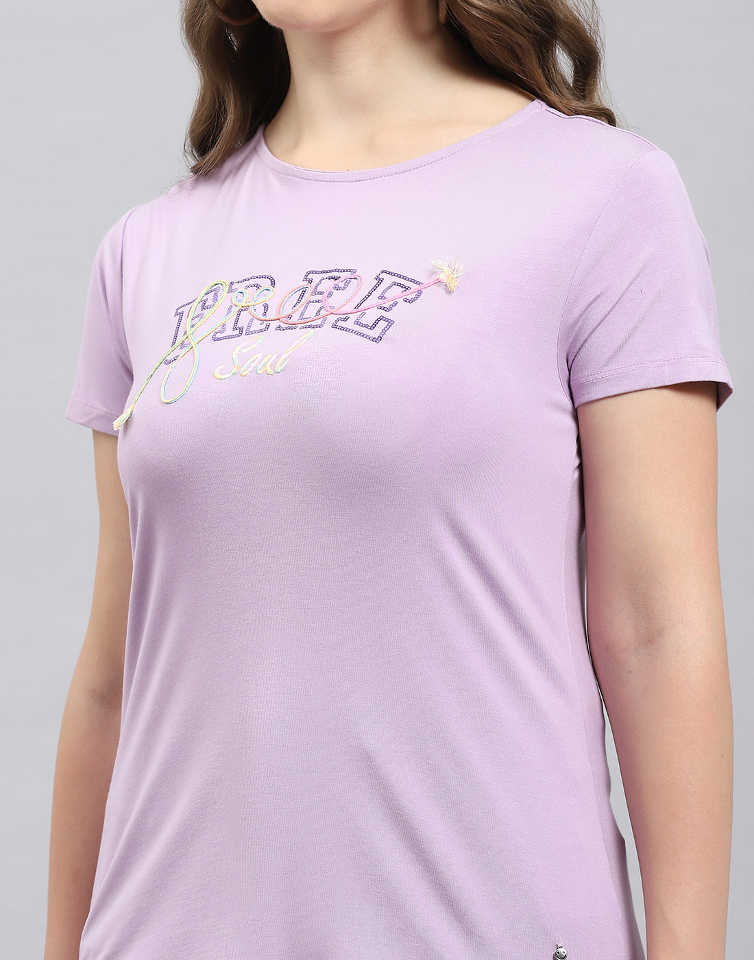 Women Purple Solid Round Neck Half Sleeve Top