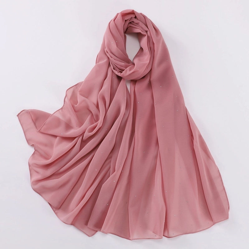 New Pearl Chiffon Long Scarf Gypsophila Hot Drilling Scarf Hui Scarf Middle East Turban Muslim Hijab