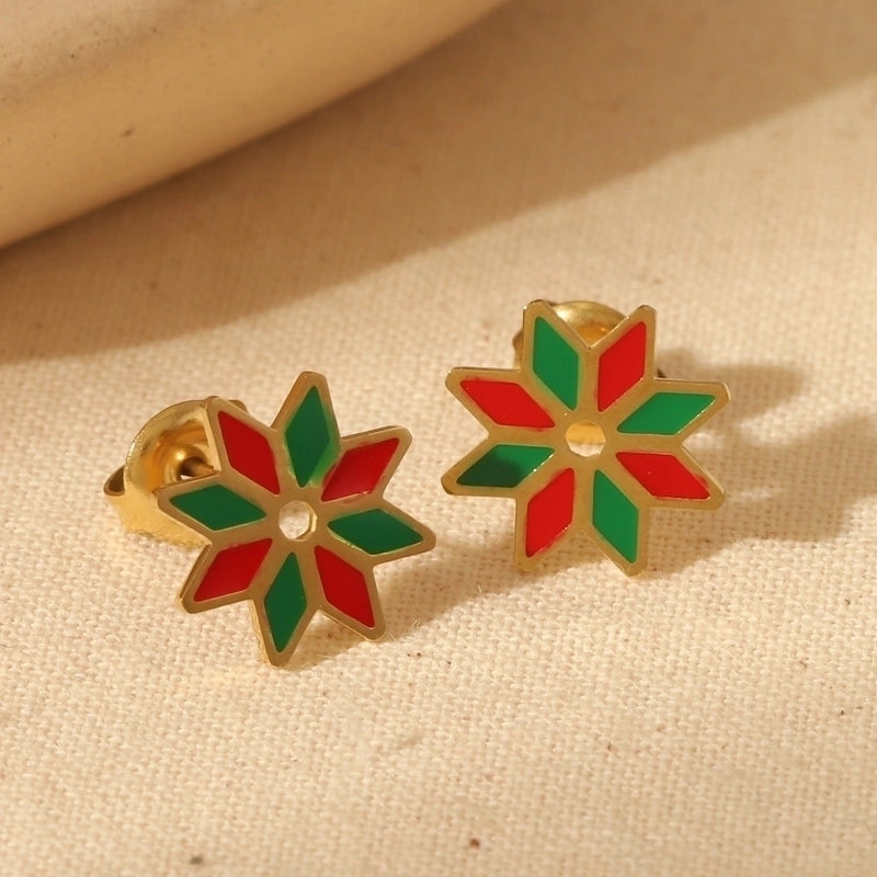 1 Pair Christmas Sweet Minimalist Christmas Tree Santa Claus Enamel 304 Stainless Steel 14K Gold Plated Ear Studs