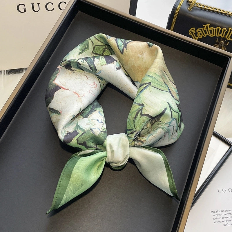 Women's Elegant Geometric Satin Printing Silk Scarves