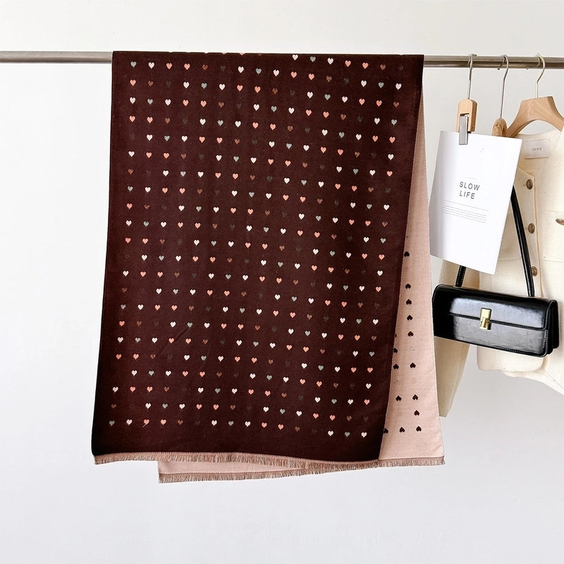 Women's Elegant Classic Style Printing Heart Shape Wool-like Polyester Scarf