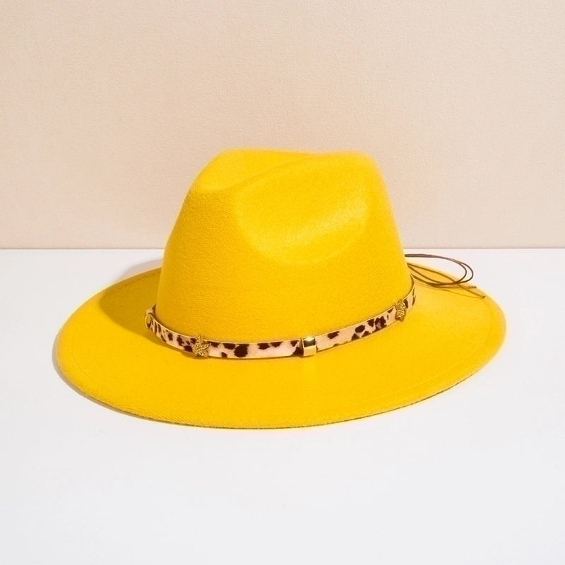 Unisex Basic Cowboy Style Solid Color Belt Buckle Wide Eaves Fedora Hat
