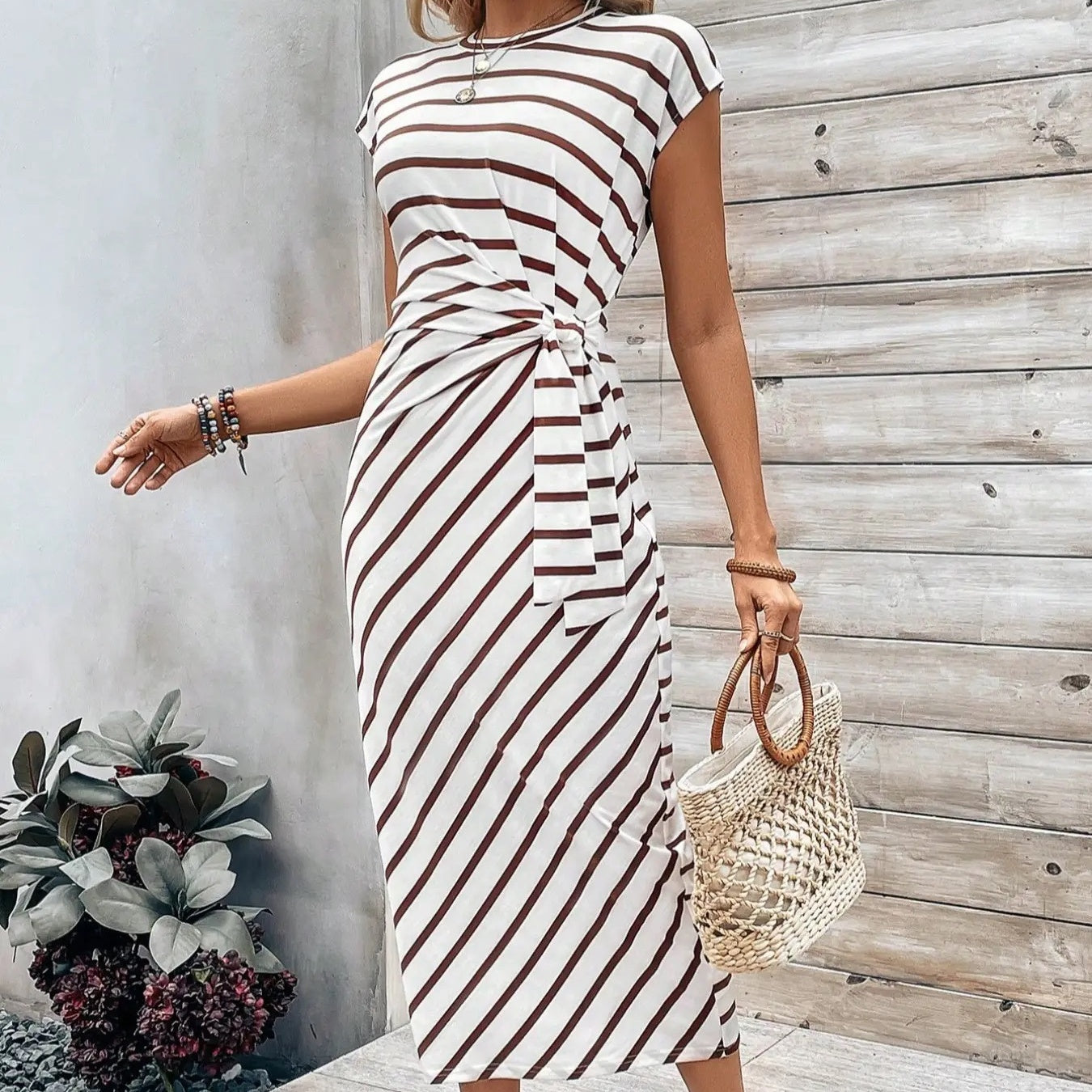 💃Women's Striped Tie Waist Dress