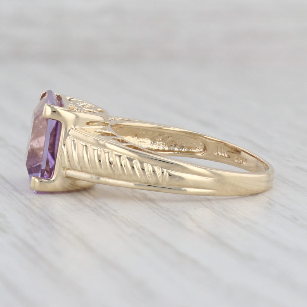 5.15ct Princess Amethyst Solitaire Ring 14k Yellow Gold Size 8 Heart Bridge