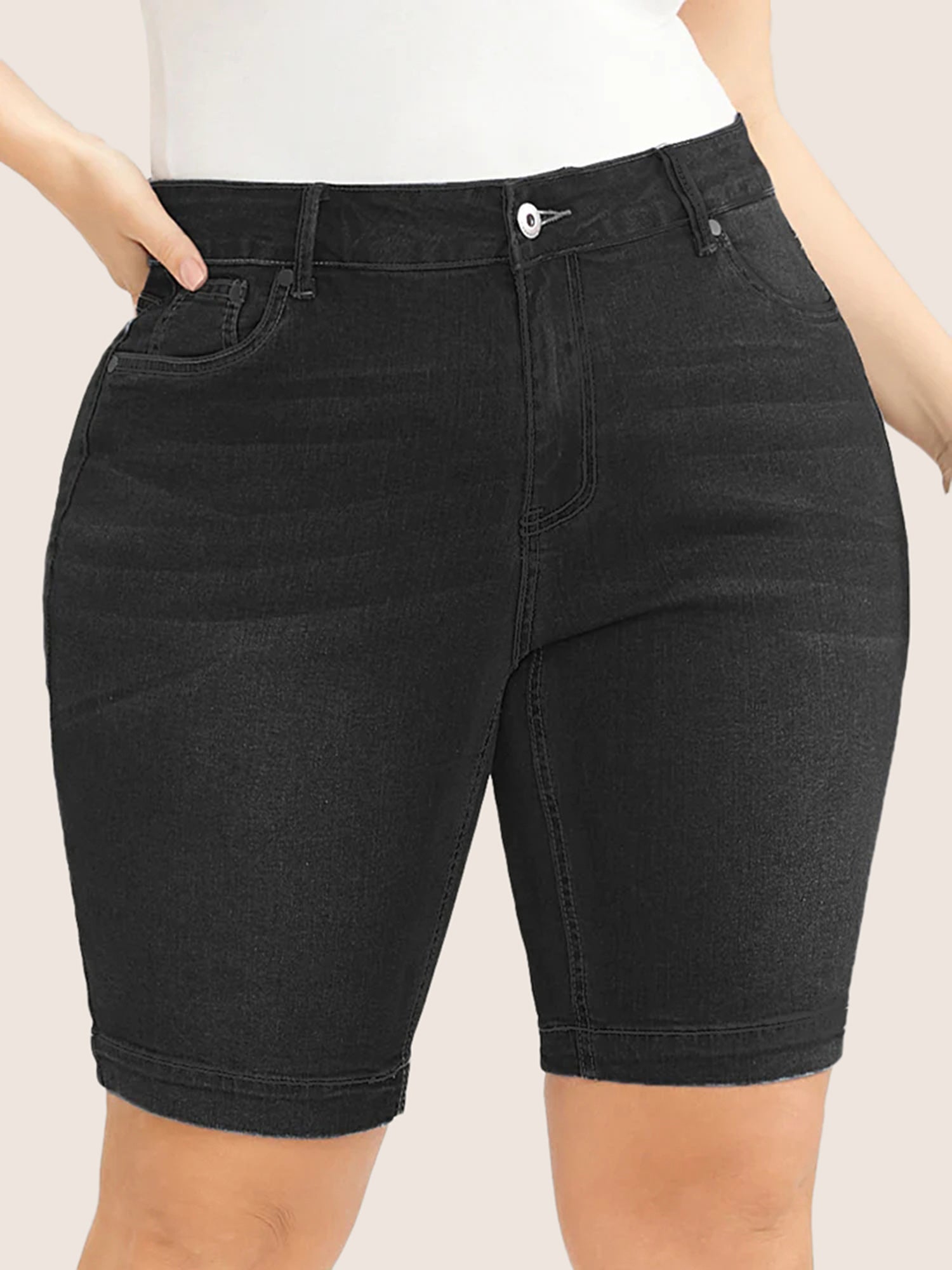 Very Stretchy High Rise Dark Wash Denim Shorts