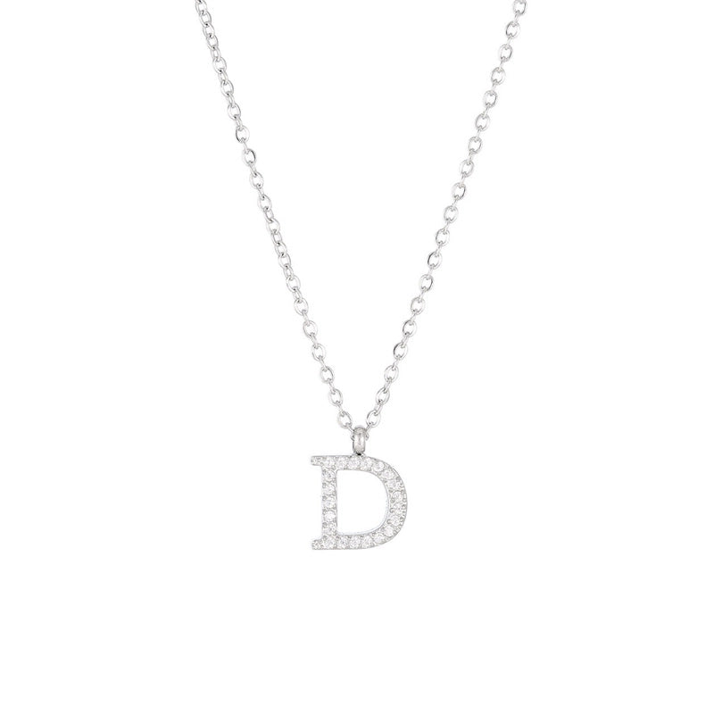 Minimalist Letter 304 Stainless Steel Zircon 16K Gold Plated White Gold Plated Plating Inlay Pendant Necklace