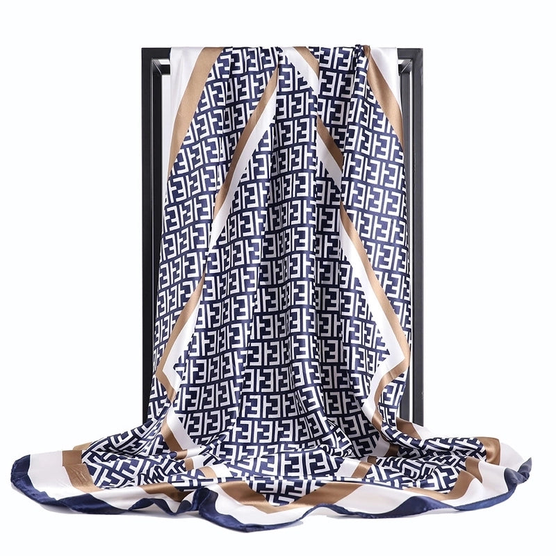 Women's Elegant Printing Color Block Satin Printing Silk Scarf