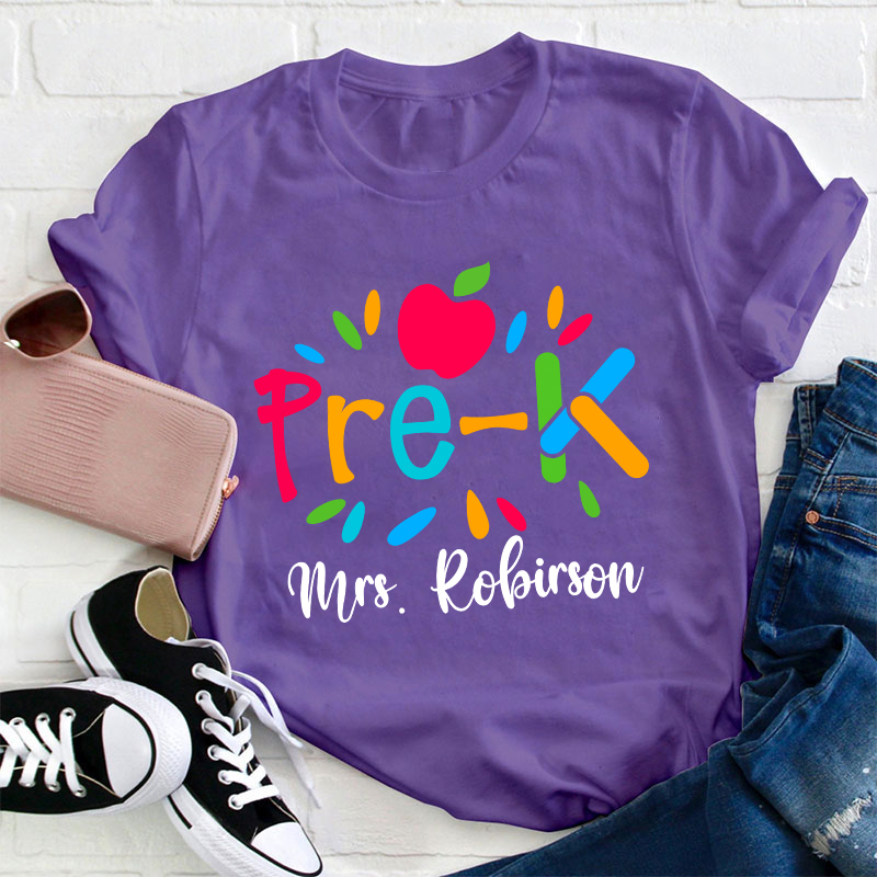 Personalized Grade And Name Apple Teacher T-Shirt