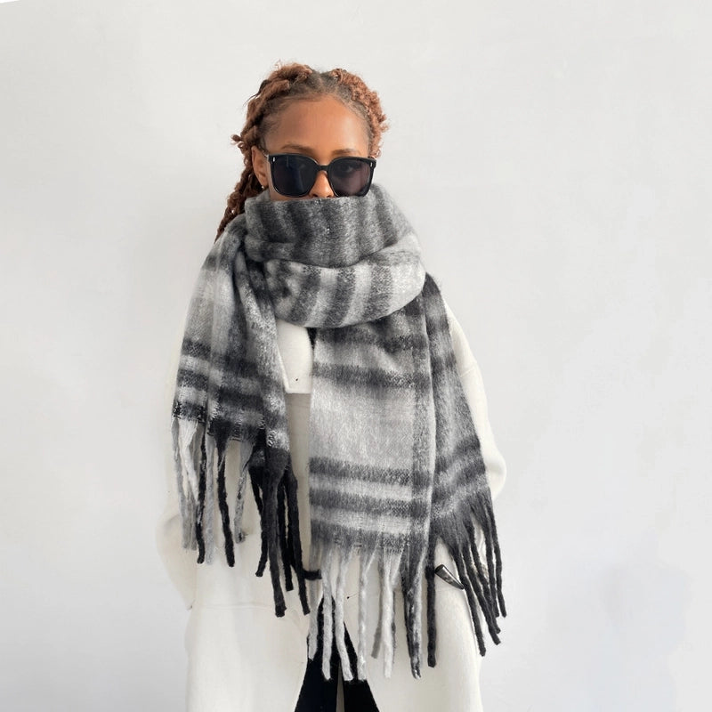 Unisex Casual Lattice Imitation Cashmere Tassel Scarf