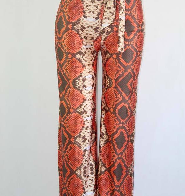 Snake Print High Waisted Straight Trousers