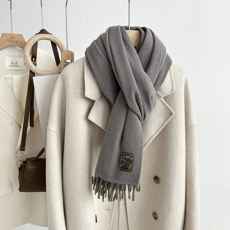Women's Minimalist Solid Color Imitation Cashmere Tassel Scarf