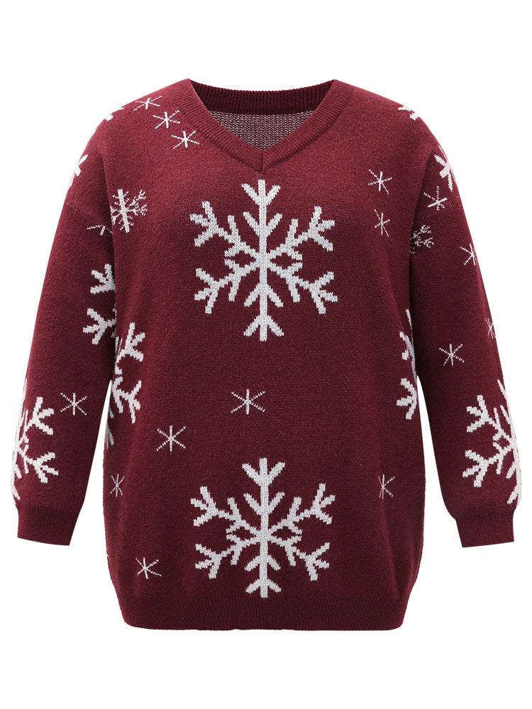 Anti-Pilling Snowflake Print Pullover