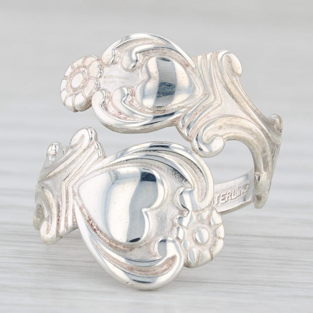 Heart Spoon Ring Sterling Silver Adjustable Size Floral Avon