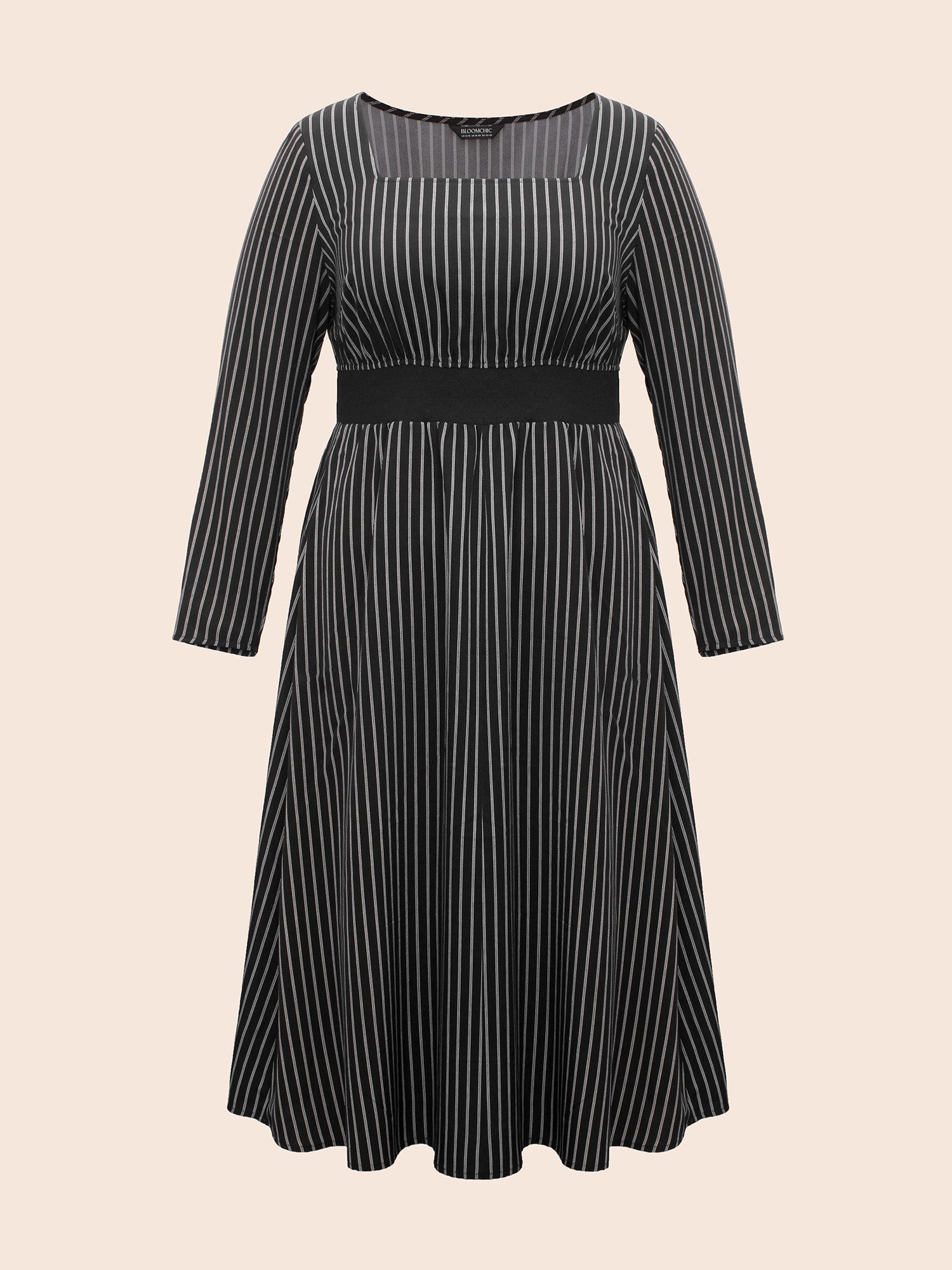 Square Neck Striped Patchwork Midi Dress