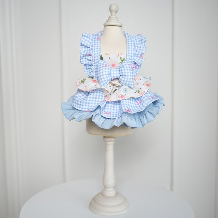 Floral Plaid Ruffled Dog Cat Dress Harness
