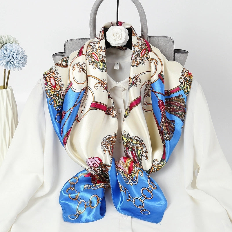 Women's Elegant Minimalist Chains Print Satin Printing Silk Scarf