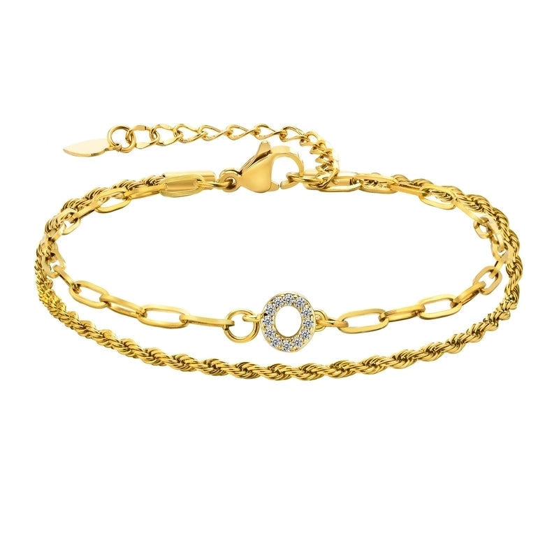 201 Stainless Steel 18K Gold Plated IG Style Inlay Letter Zircon Bracelets