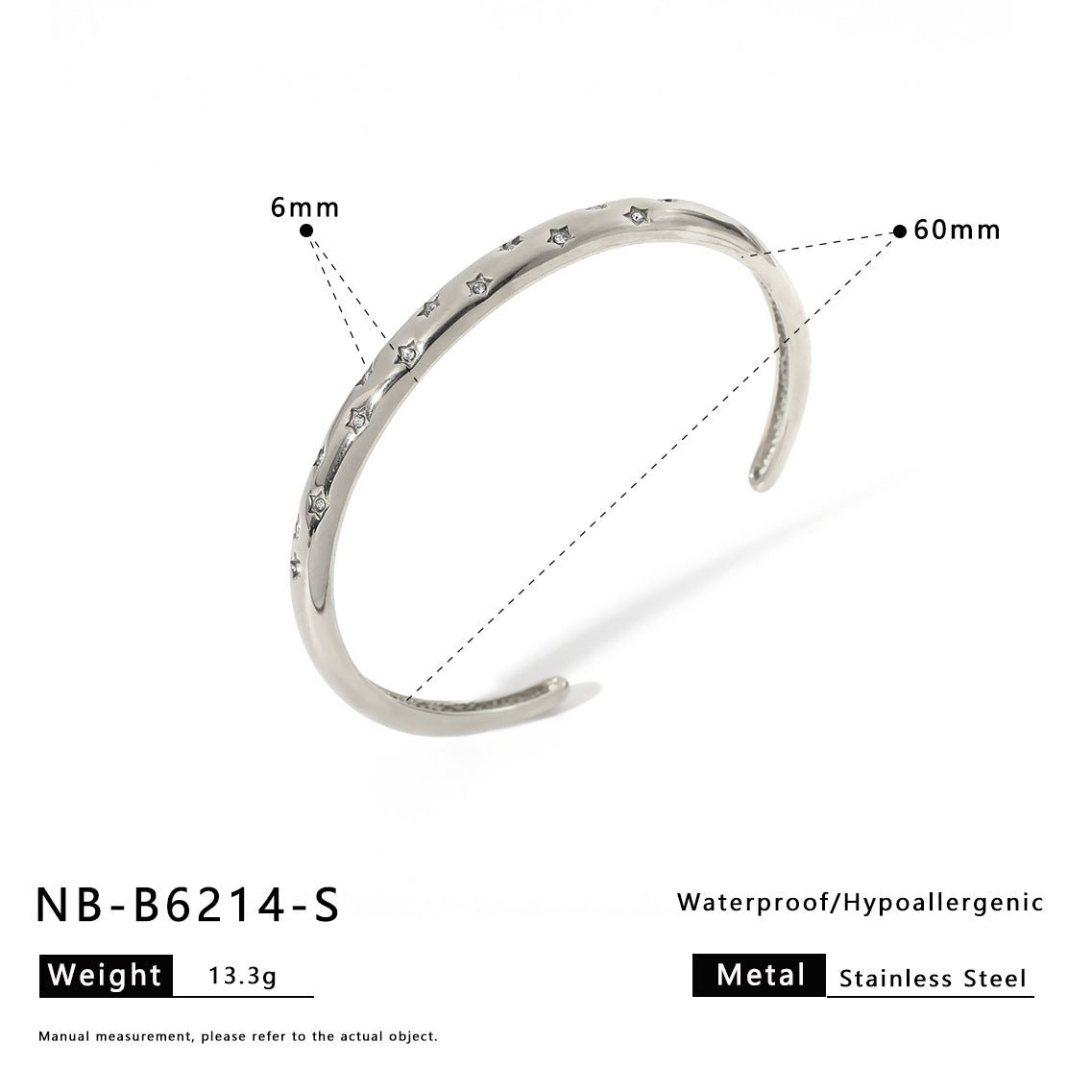Ins Stainless Steel Zircon Pearl Bracelet C-Shaped Wave Line Open Gold-Plated Bracelet Design Female