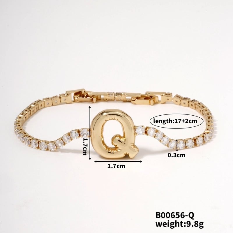 304 Stainless Steel Copper K Gold Plated Minimalist Classic Style Plating Inlay Letter Zircon Bracelets