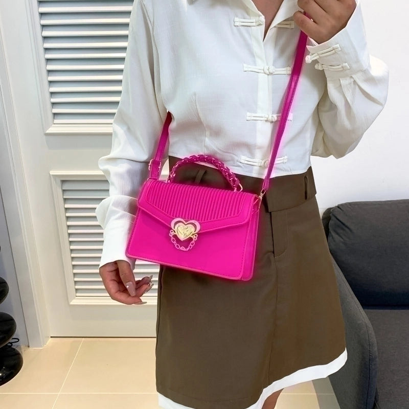 Women's Medium Pu Leather Heart Shape Solid Color Elegant Classic Style Square Magnetic Buckle Shoulder Bag Handbag Crossbody Bag