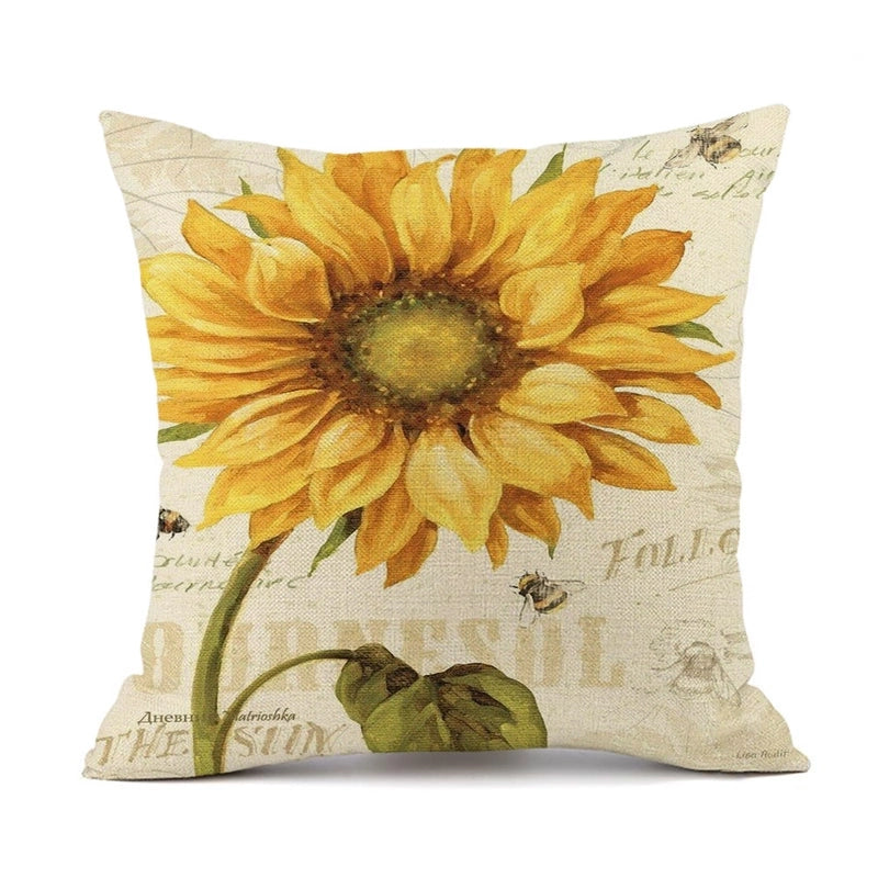 Pastoral Sunflower Linen Pillow Cases