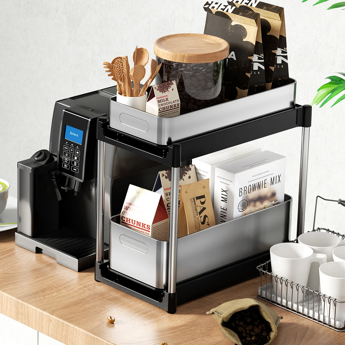 multifunction under sink cabinet double tier stainless steel organizer pull out kitchen organizer rack