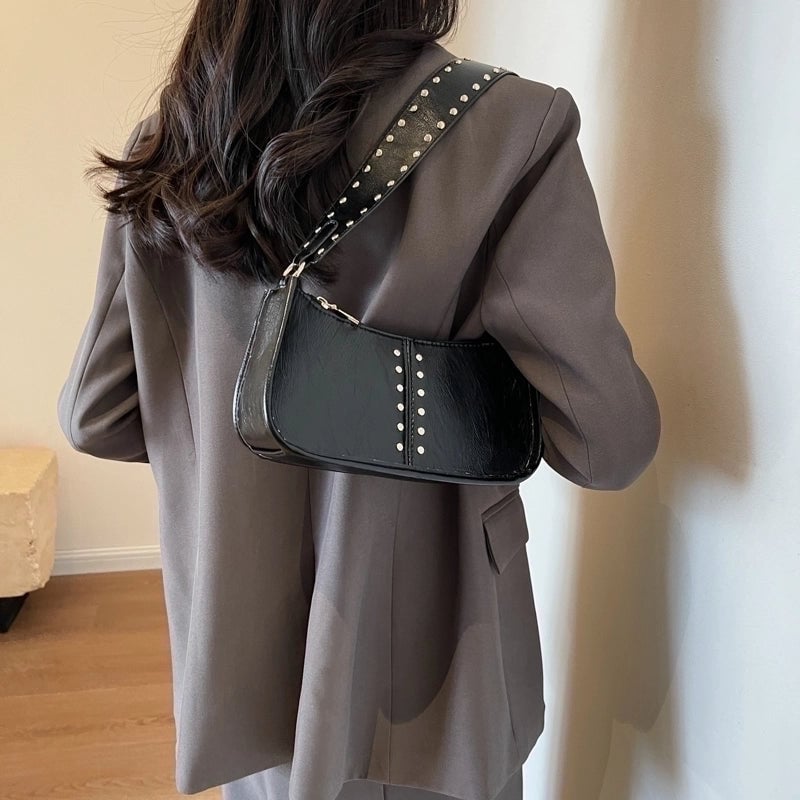 Women's Pu Leather Solid Color Classic Style Sewing Thread Pillow Shape Zipper Shoulder Bag