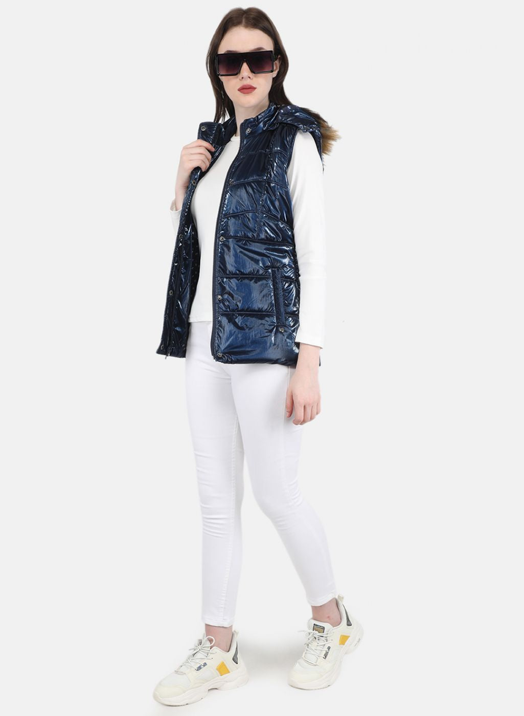 Women NAvy Blue Solid Jacket