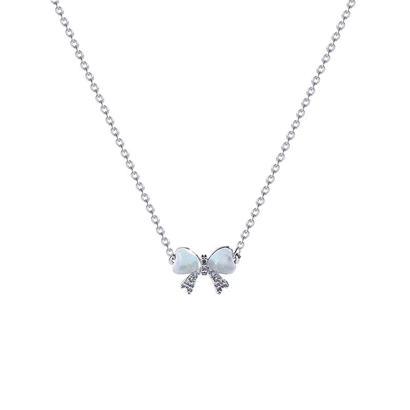 Minimalist Heart Shape Flower Bow Knot Titanium Steel Copper Plating Inlay Artificial Gemstones Pendant Necklace