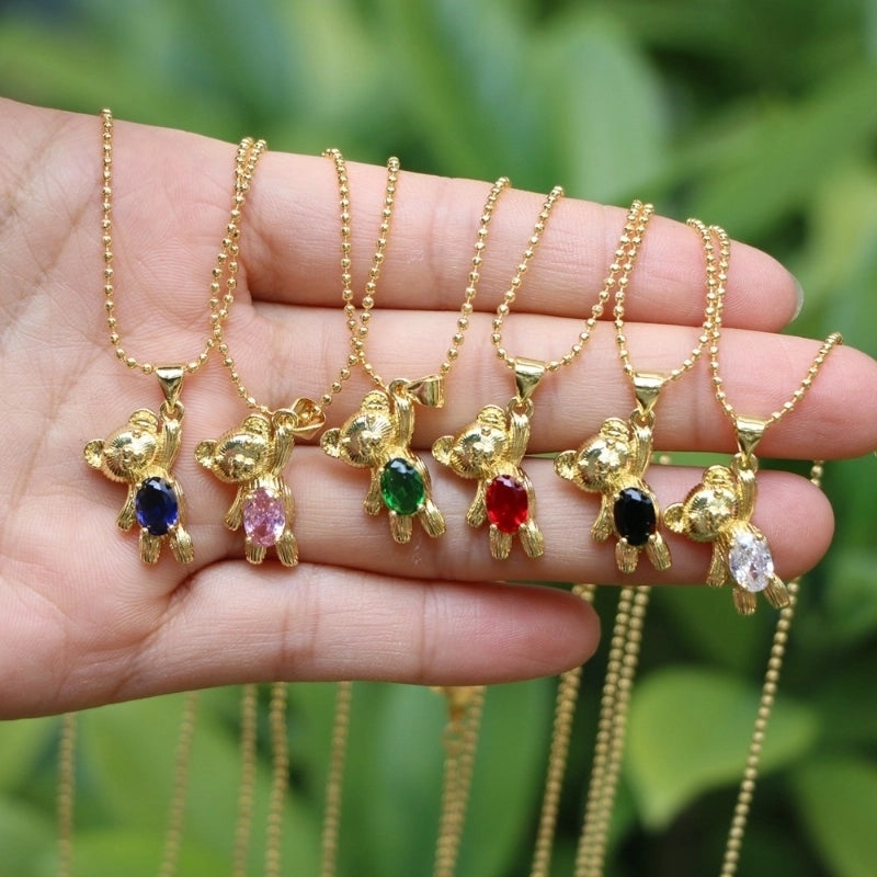Fashion Simple Cute Copper Zircon Bear Colorful Gold-plated Clavicle Chain
