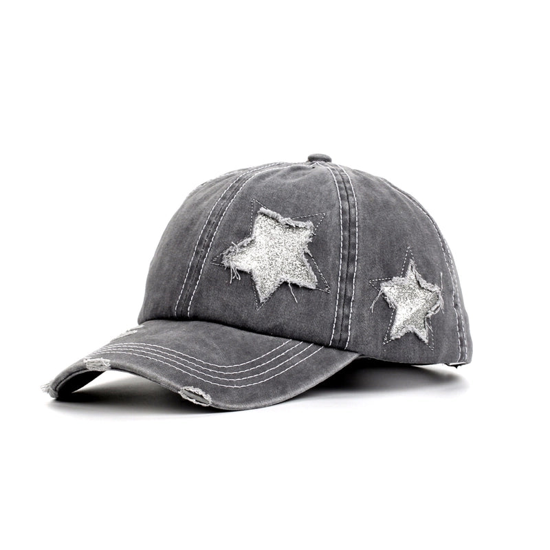 New Washed Old Baseball Cap Long Brim Sunshade Cap Cartoon Five-pointed Star Printed Outdoor Hat