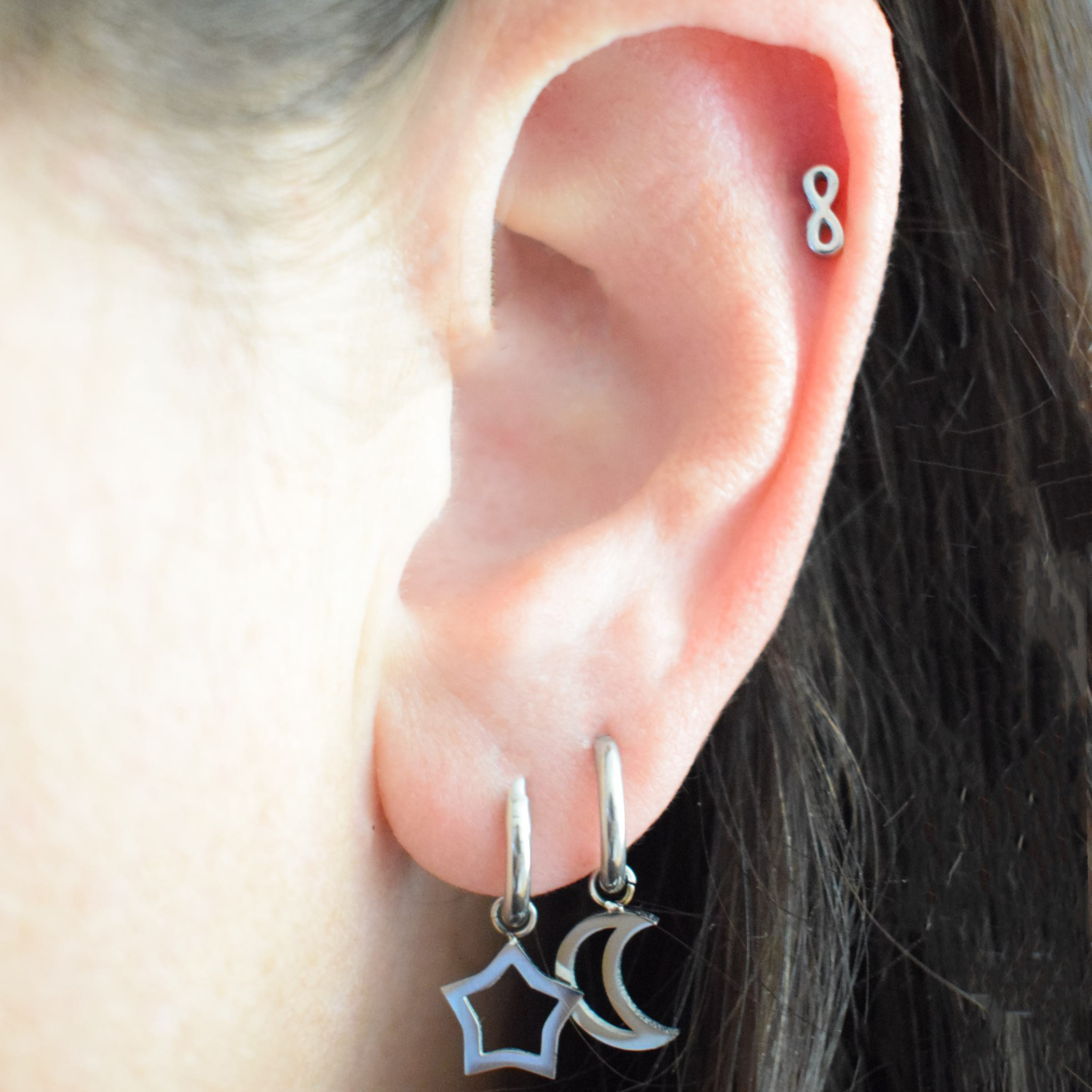Starry moon charm hoops - Gold