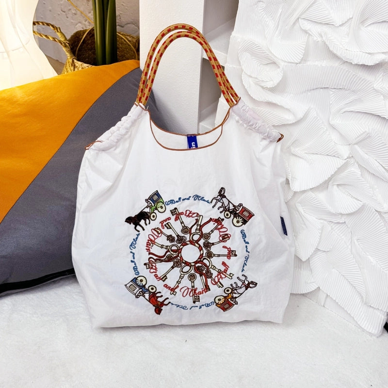 Women's Streetwear Printing Color Block Nylon Shopping Bags
