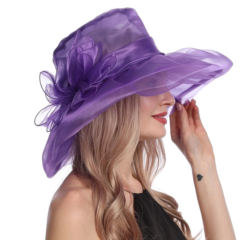 Women's Elegant Solid Color Flowers Wide Eaves Fedora Hat