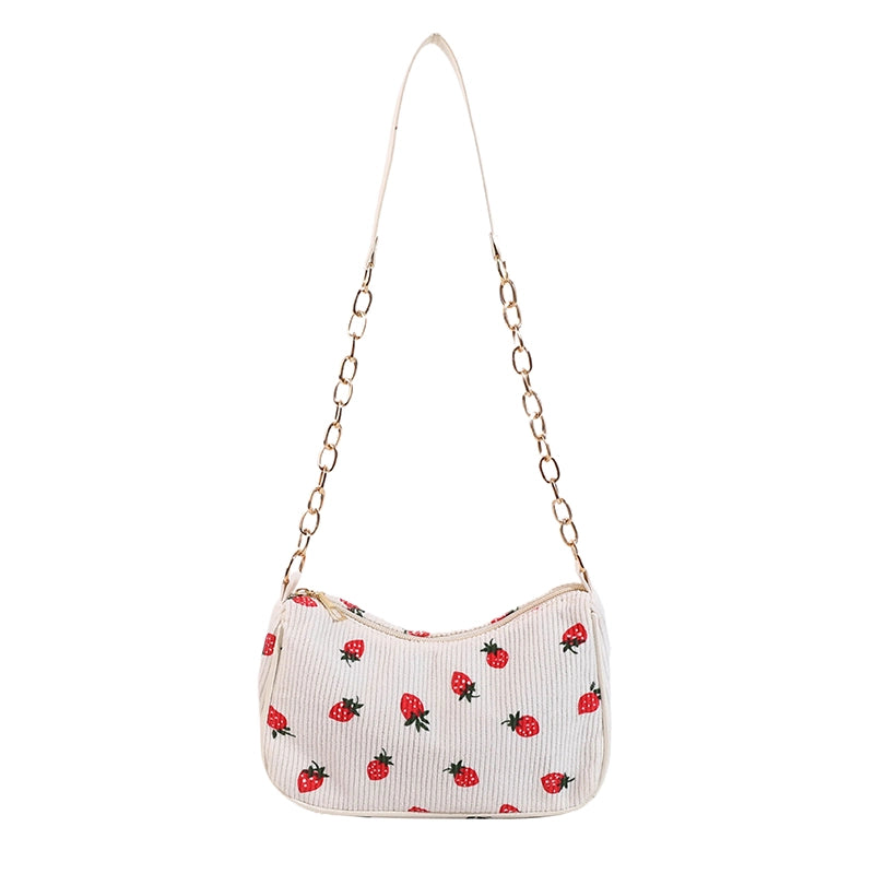 Women's Medium Corduroy Solid Color Strawberry Basic Classic Style Square Zipper Underarm Bag