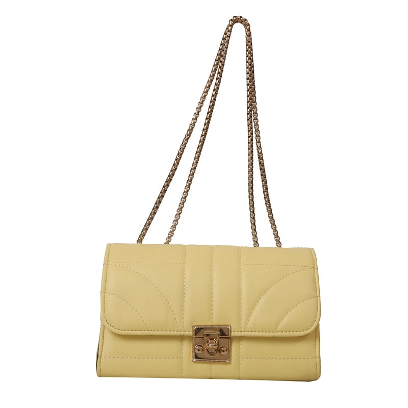 Women's Pu Leather Solid Color Classic Style Square Lock Clasp Shoulder Bag