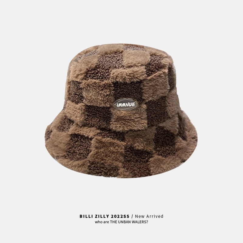 Japanese Style Lamb Fleece Fisherman Hat Women's Winter Korean Style Fashion Style Casual Warm Fleece-lined Hat