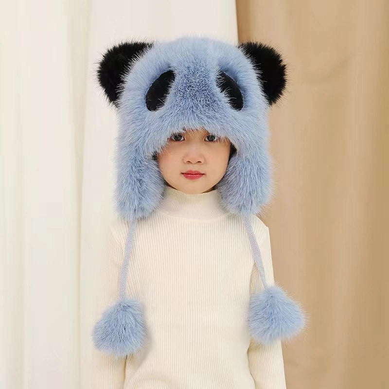 New Children's Hat Winter Fleece-lined Warm Lei Feng Hat Parent-child Outdoor Children's Cute Panda Plush Ear Protection