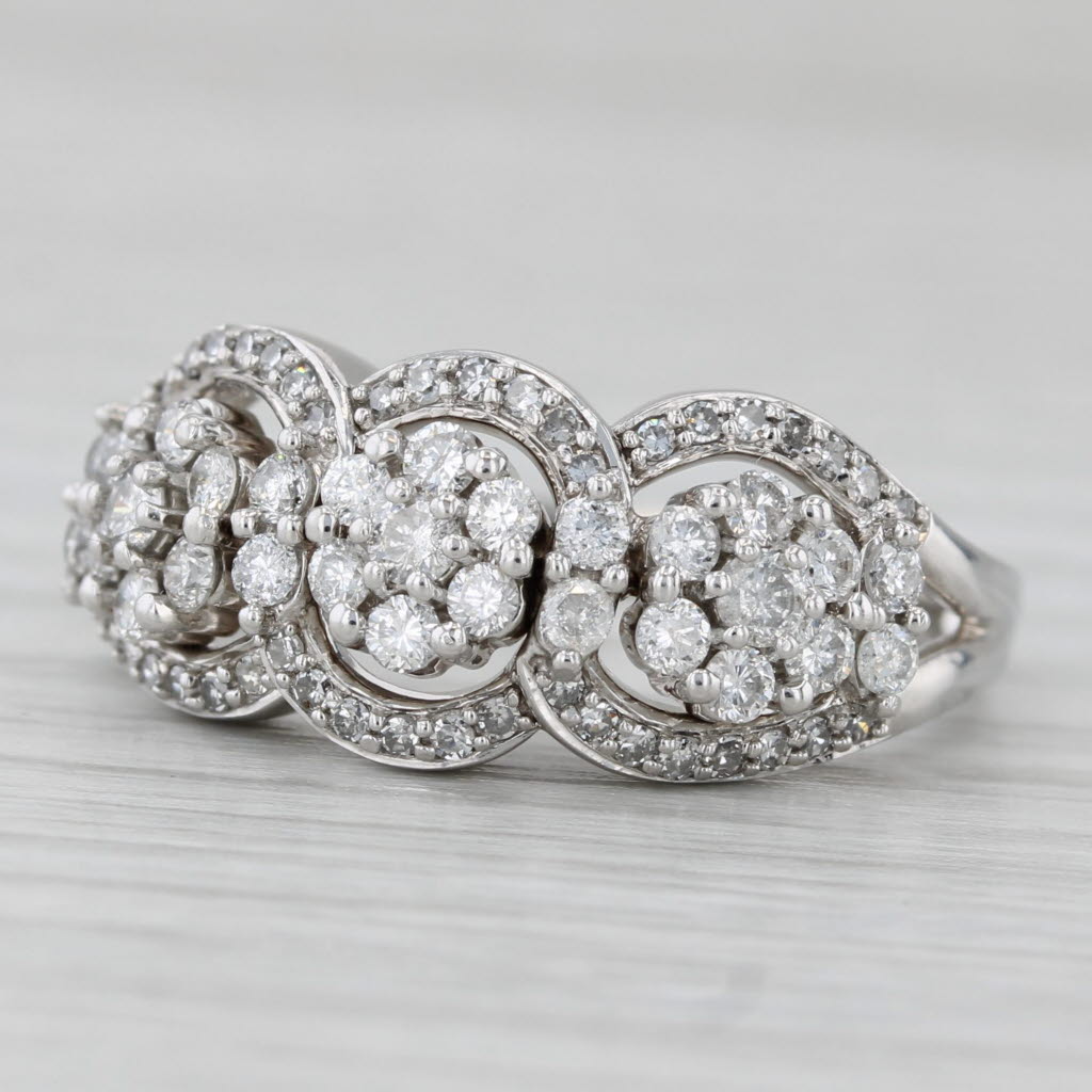 0.89ctw Diamond Cluster Ring 14k White Gold Size 8