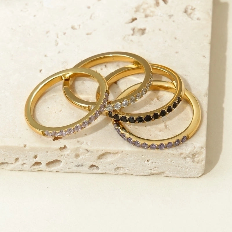 Minimalist Commute Geometric 304 Stainless Steel Rhinestones 14K Gold Plated Polishing Inlay Rings