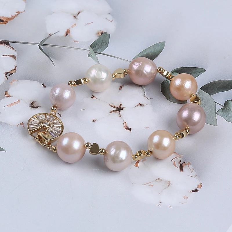 Hot Sale Natural 12-13mm Round Edison Freshwater Pearl Beads Bracelet For Women