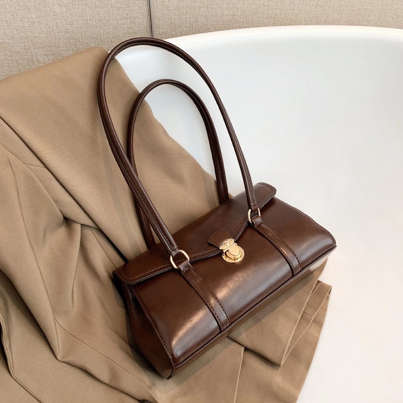 Women's Medium Pu Leather Solid Color Elegant Lock Clasp Underarm Bag