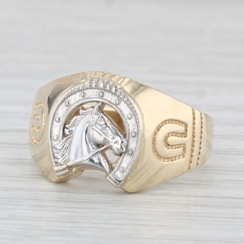 Horseshoe Horse Ring 14k Yellow White Gold Size 10.25 Western Equestrian