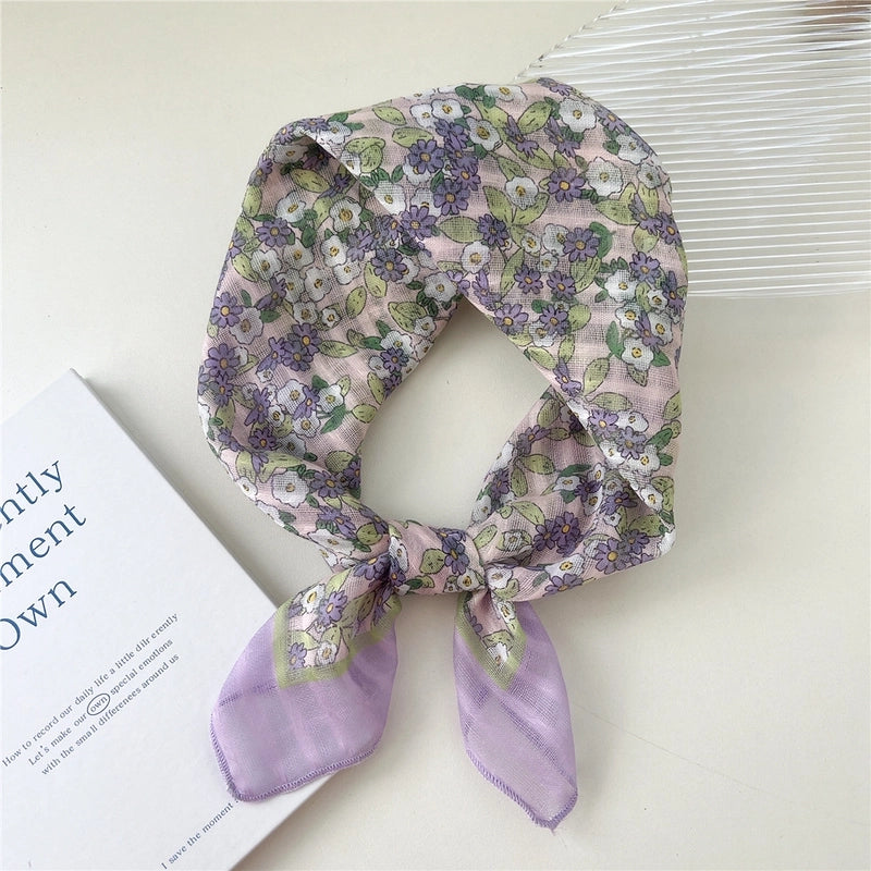 Women's Cartoon Style Cute Sweet Ditsy Floral Cotton And Linen Kerchief