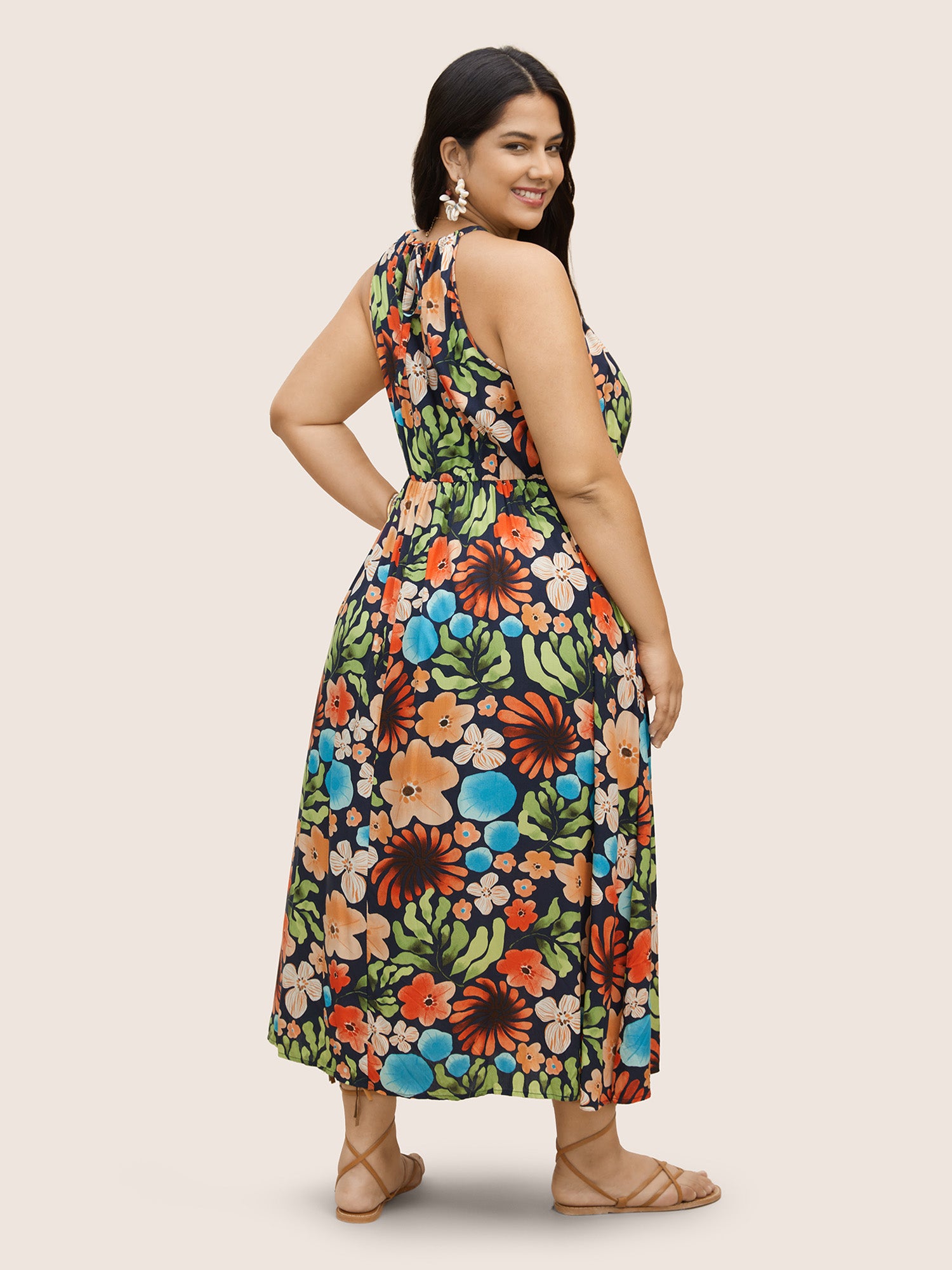 Floral Printed Patchwork Side Seam Pocket Dress